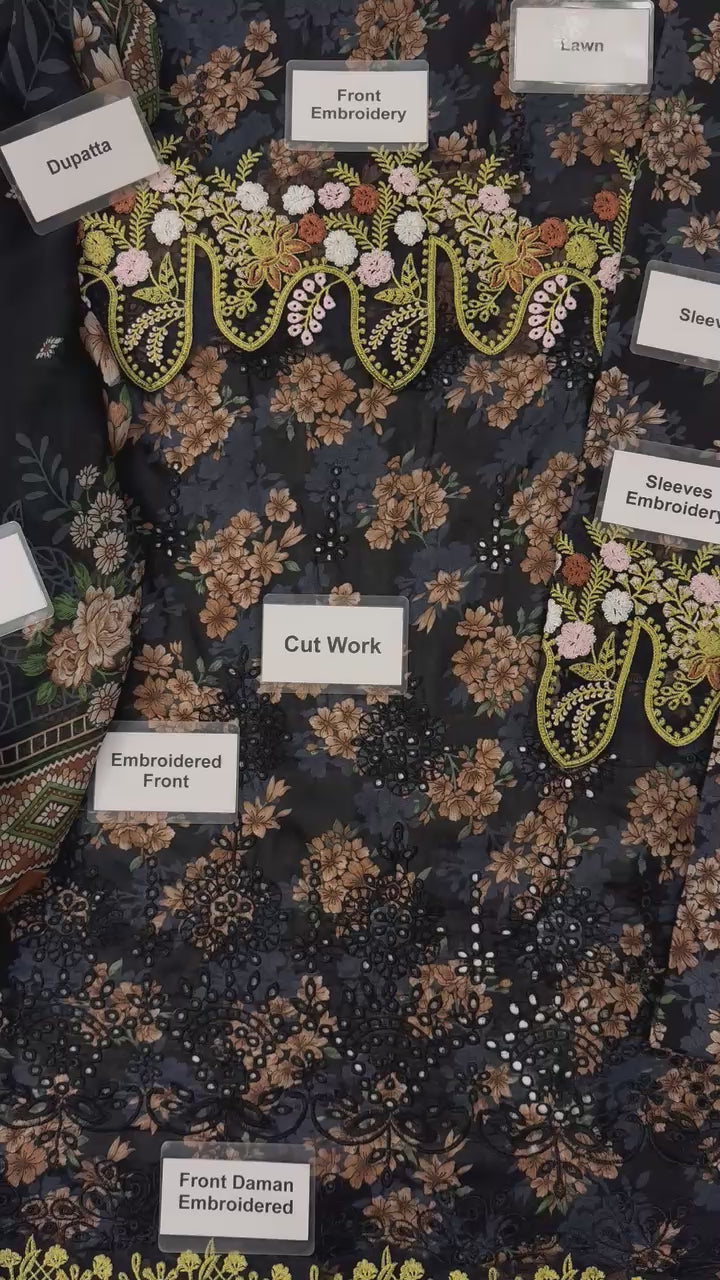 Grace S1135-Printed & Embroidered 3pc Lawn dress with Printed Chiffon Dupatta.