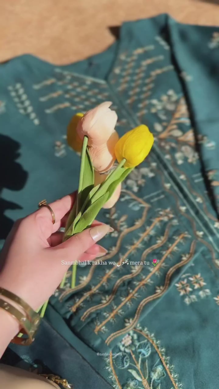 Grace W771 - Embroidered 3pc Marina Dress With Printed Shawl.