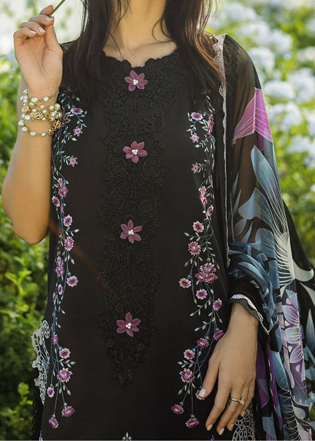 Grace W855-Embroidered 3pc Marina Dress With Printed Shawl.
