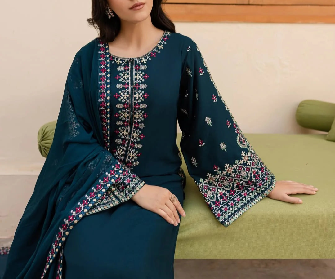 Grace S1227-Embroidered 3pc Lawn Dress With Embroidered chiffon Dupatta.
