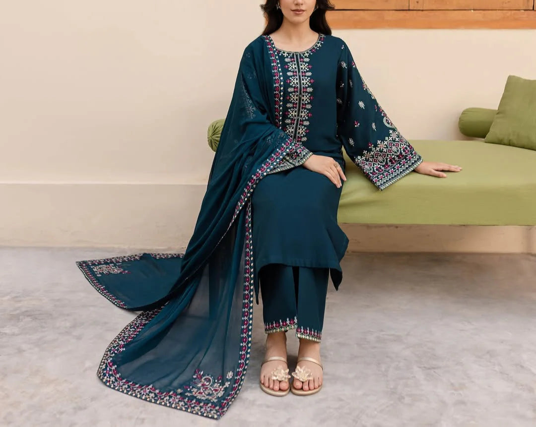 Grace S1227-Embroidered 3pc Lawn Dress With Embroidered chiffon Dupatta.