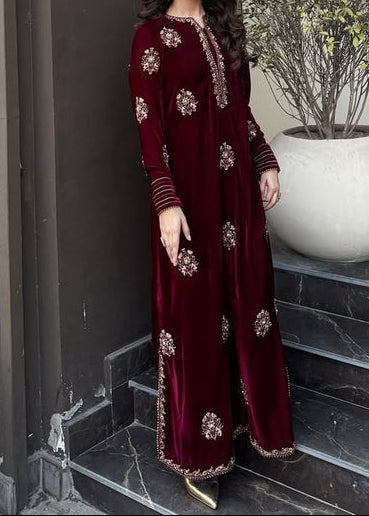Grace W1005-Embroidered 2pc Velvet Dress.