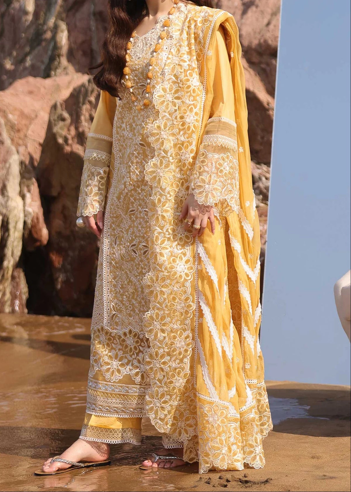 Grace Z-(S1344)- Stitched Embroidered 3pc Lawn Dress With Embroidered Chiffon Dupatta.