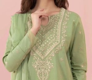 Grace W286- Embroidered 3pc linen dress with Embroidered chiffon dupatta.