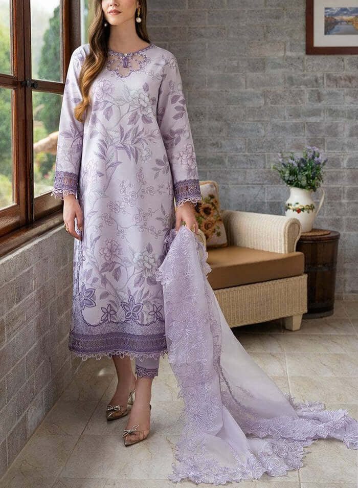 lawn dress design with organza Heaven Bliss: Embroidered Organza Shirt & Khadi Net Dupatta 3pc Ensemb Olive Atelier