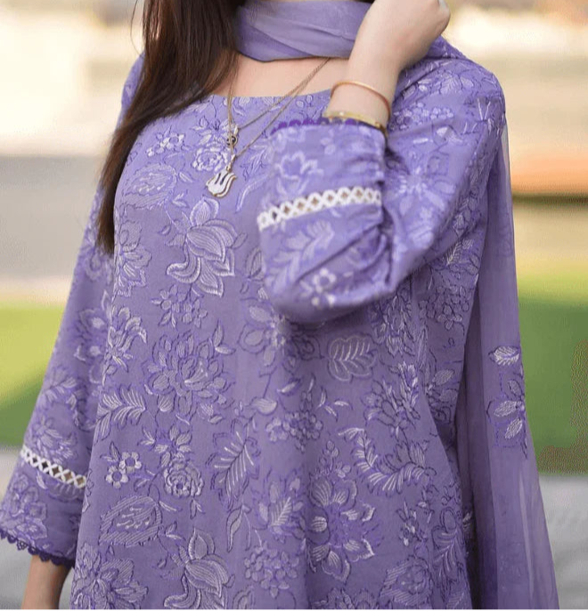 Grace S1229-Embroidered 3pc Lawn Dress With Embroidered Chiffon Dupatta.