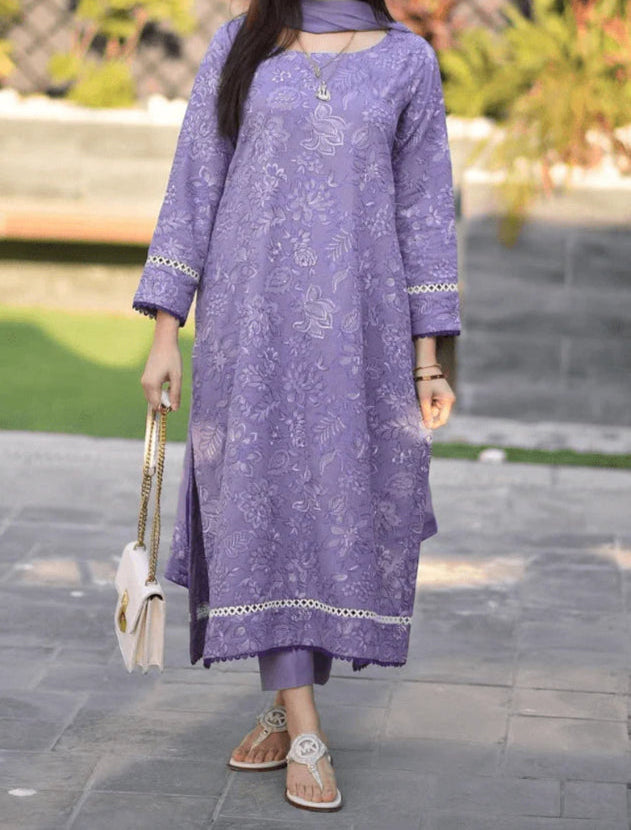 Grace S1229-Embroidered 3pc Lawn Dress With Embroidered Chiffon Dupatta.