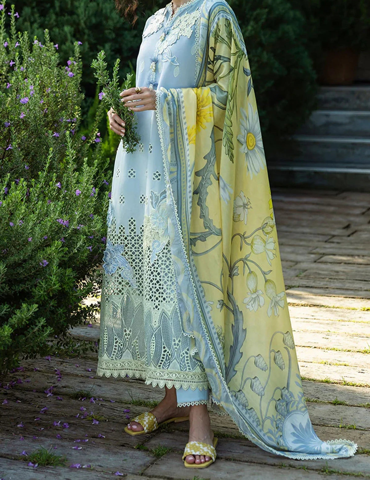 Grace S1241-Embroidered 3pc Cutwork Lawn Dress With Printed Munar Dupatta.