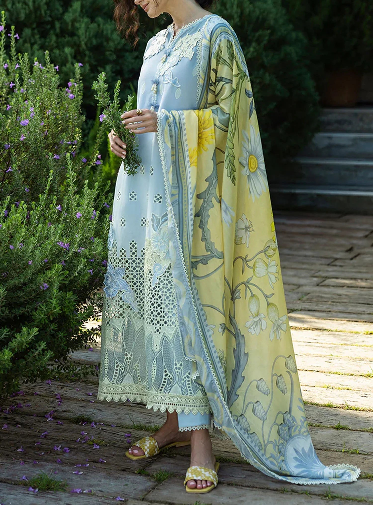 Grace S1241-Embroidered 3pc Cutwork Lawn Dress With Printed Munar Dupatta.