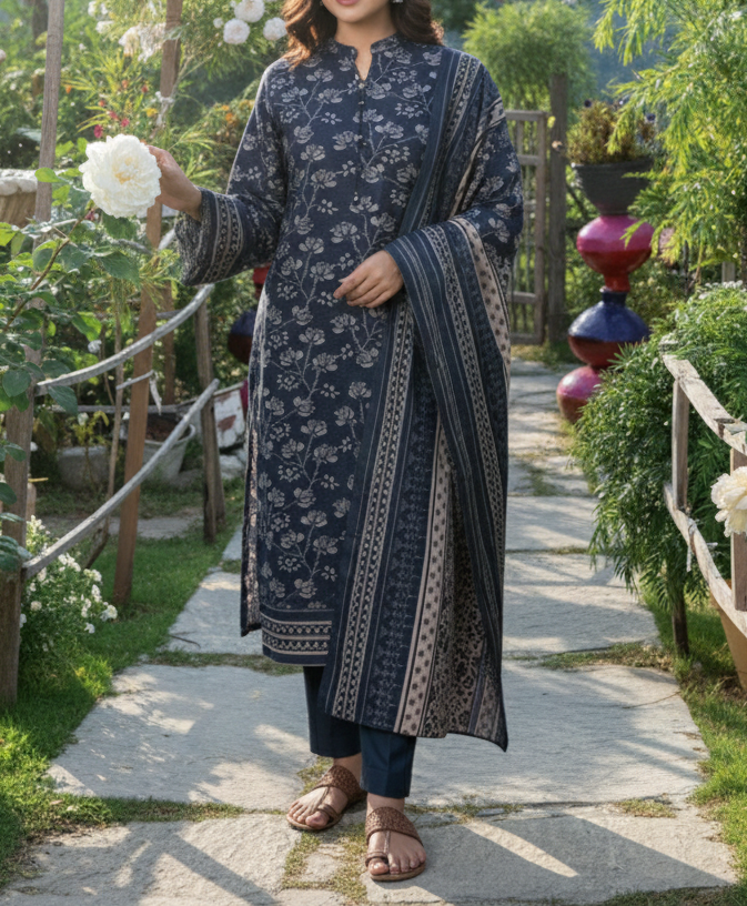 Grace W878 - Digital Printed 3pc Karandi Dress With Digital Printed Karandi Shawl.