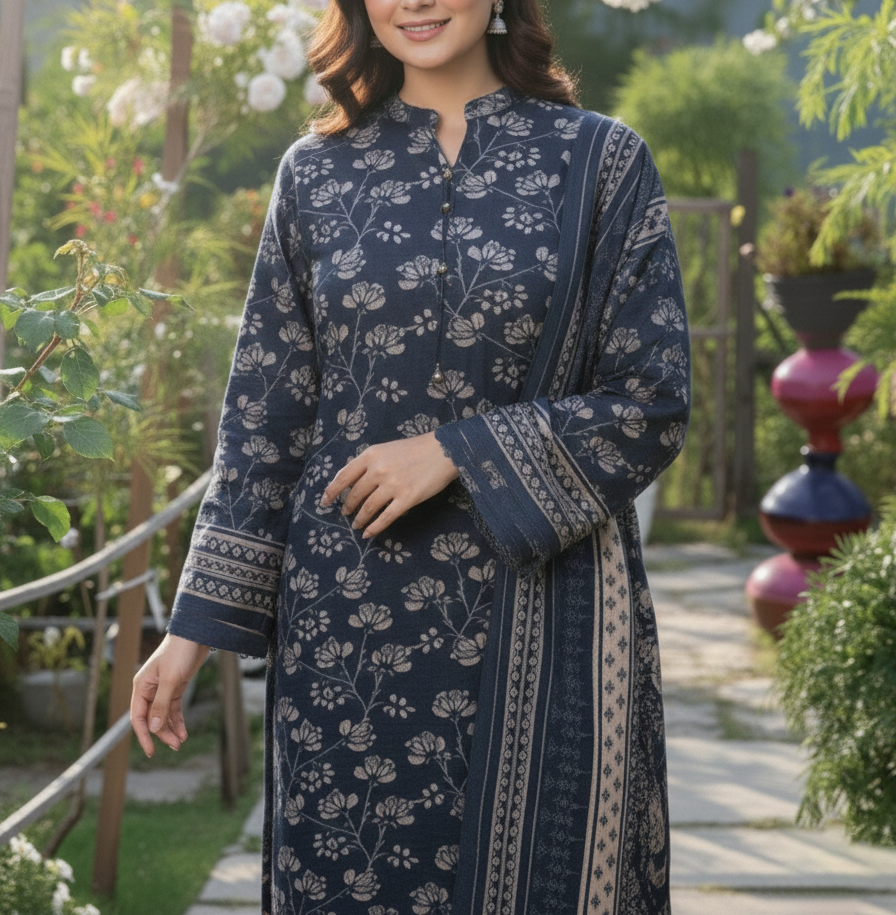 Grace W878 - Digital Printed 3pc Karandi Dress With Digital Printed Karandi Shawl.