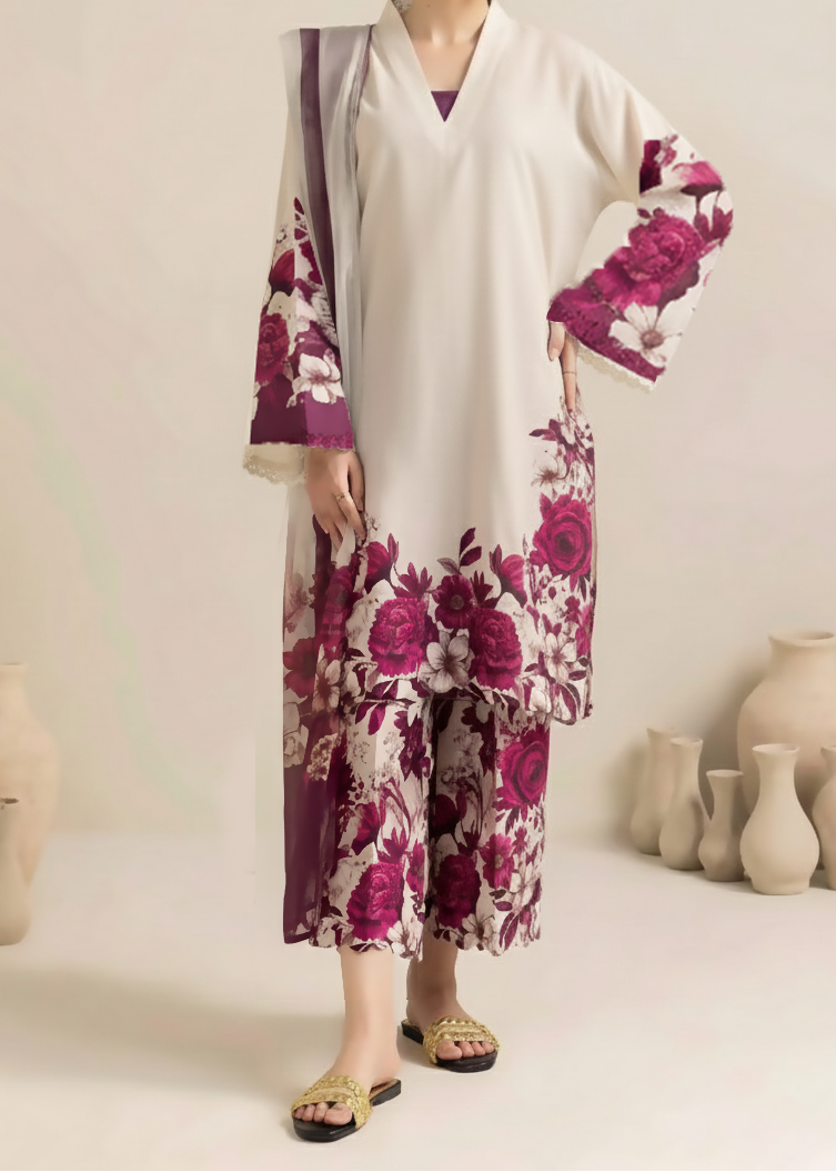 Grace W906 - Digital Printed 3pc Karandi Dress With Digital Printed Karandi Shawl.