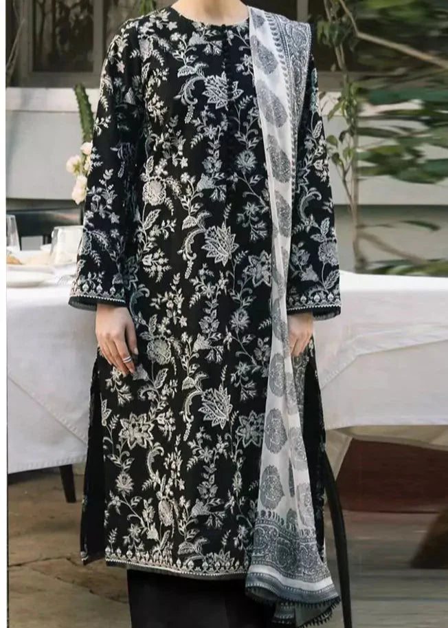 Grace W742-Embroidered 3pc Marina Dress With Printed Shawl.