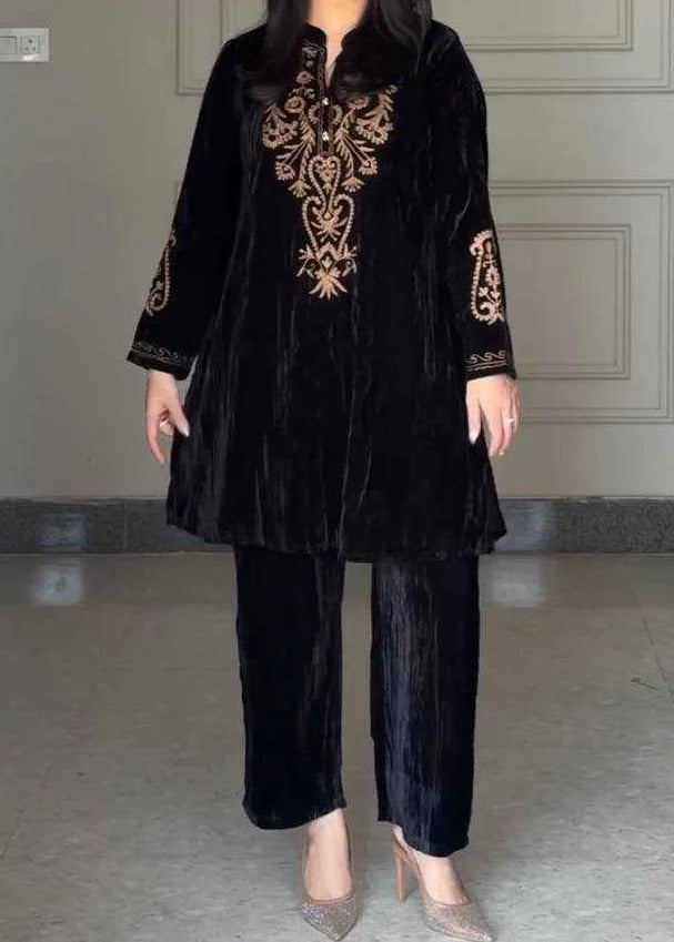 Grace Z-(W996) - Stitched Embroidered 2pc Velvet Dress.
