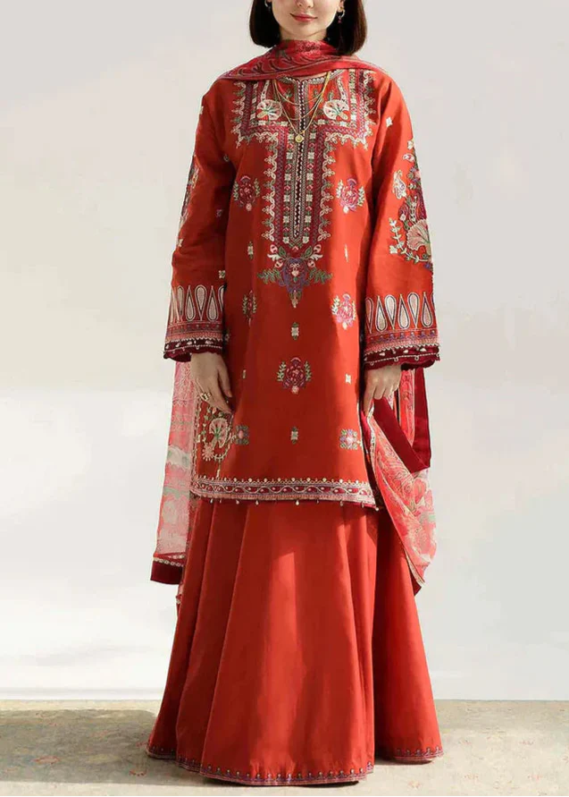 Grace Z117- Stitched Embroidered 3pc Lawn Dress With Printed Munar Dupatta.