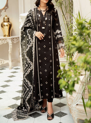 Grace w01- Embroidered 3pc linen dress with embroidered chiffon dupatta