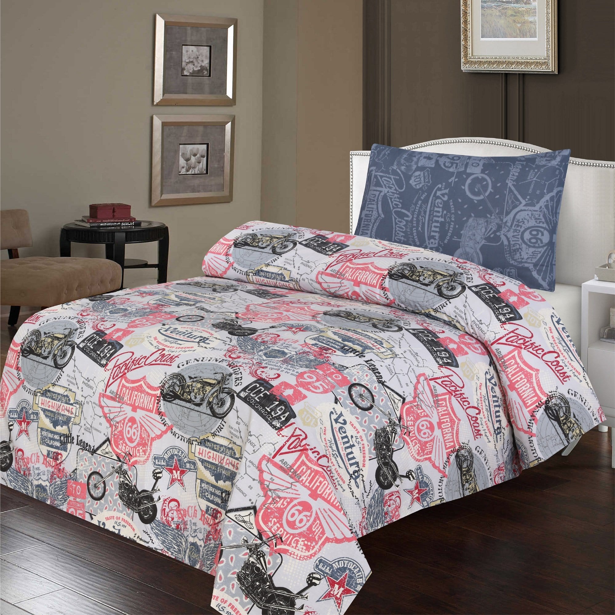 Grace D393-Cotton PC Single Size Bedsheet with 1 Pillow Cover.