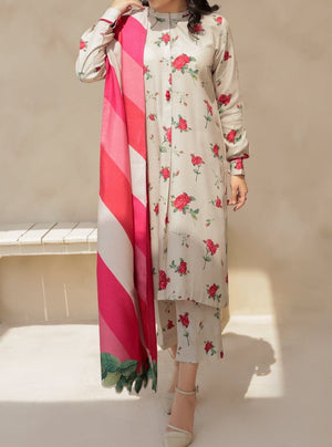 Grace W68 - printed 3pc Satin silk dress with printed shawl.