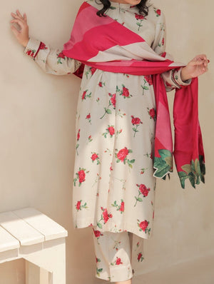 Grace W68 - printed 3pc Satin silk dress with printed shawl.