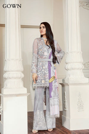 Barooque 07 Flona-Heavy Embroided 3pc unstiched pure chiffon dress with printed silk dupatta. - gracestore.pk