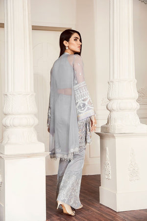 Barooque 07 Flona-Heavy Embroided 3pc unstiched pure chiffon dress with printed silk dupatta. - gracestore.pk