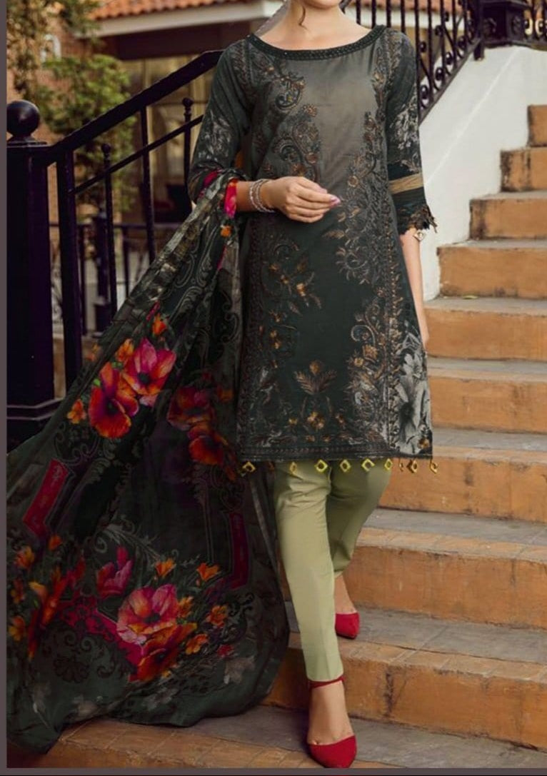 Grace S264- Embroidered 3pc lawn dress with printed chiffon dupatta.