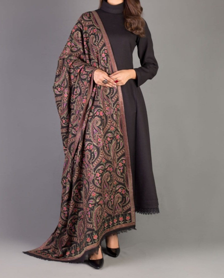 Sarinnah D29-Formal heavy Embroidered Karandi Shawl