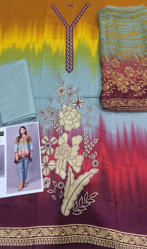 Grace S78- Embroidered 3pc lawn dress with printed chiffon dupatta.