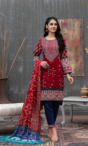 Grace S58 - Embroidered 3pc lawn dress with Printed chiffon dupatta.