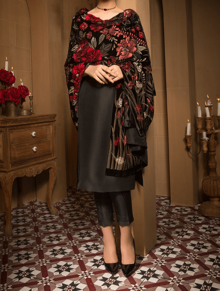 Sarinnah Premium 01- Embroided Fine quality Velvet shawl. - gracestore.pk