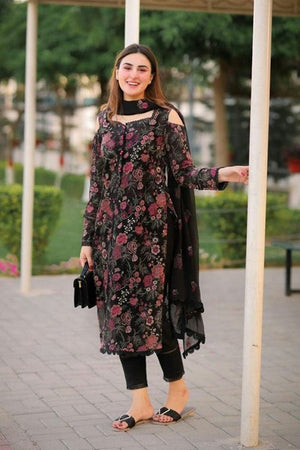 Grace S159-Embroidered 3pc lawn dress with embroidered chiffon dupatta.