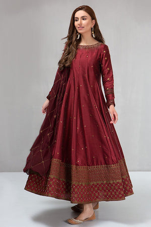Maria B A65-Embroidered 3pc silk dress with embroidered chiffon duppata.