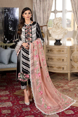 Grace S199-Embroided 3pc linen dress with embroidered chiffon dupatta.