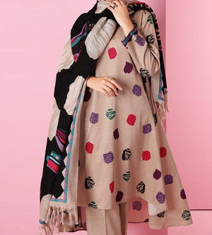 Grace W119 -Embroidered 3pc marina dress with printed shawl.