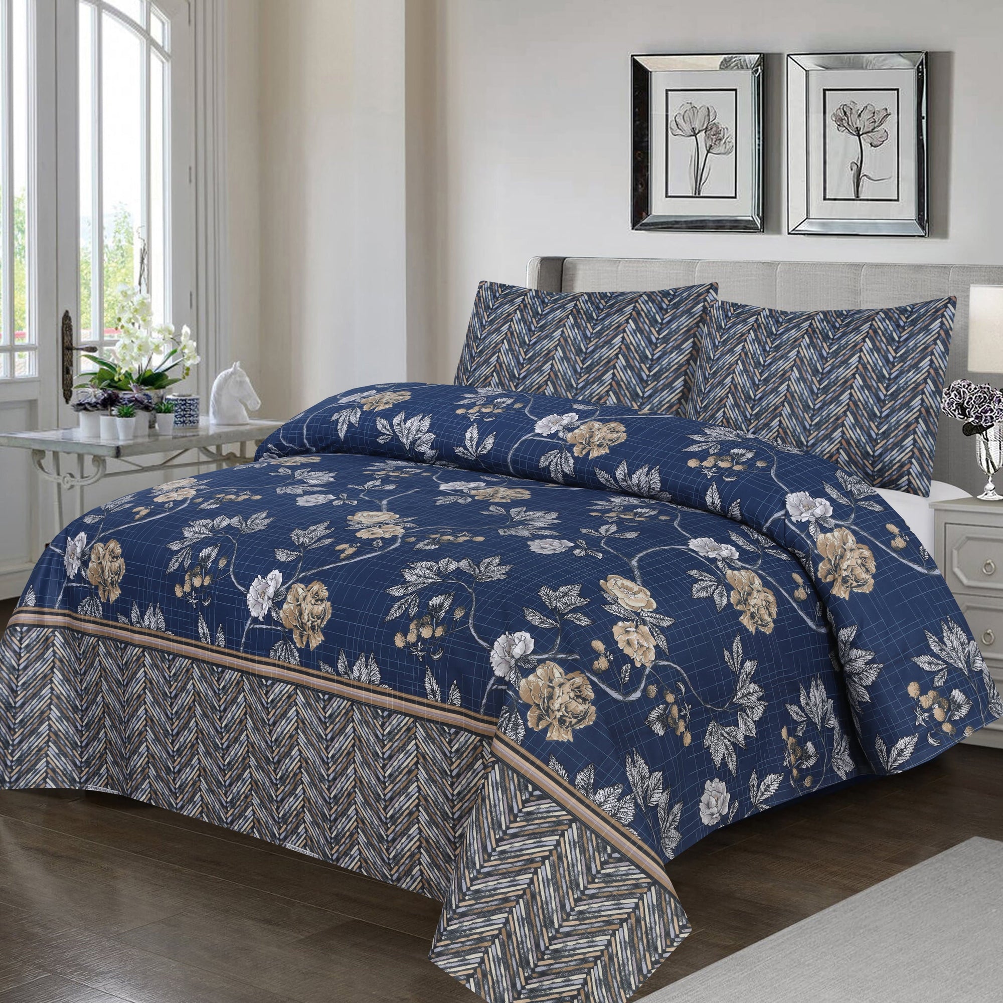 Grace D672-7 pc Comforter Set with 4 pillow covers