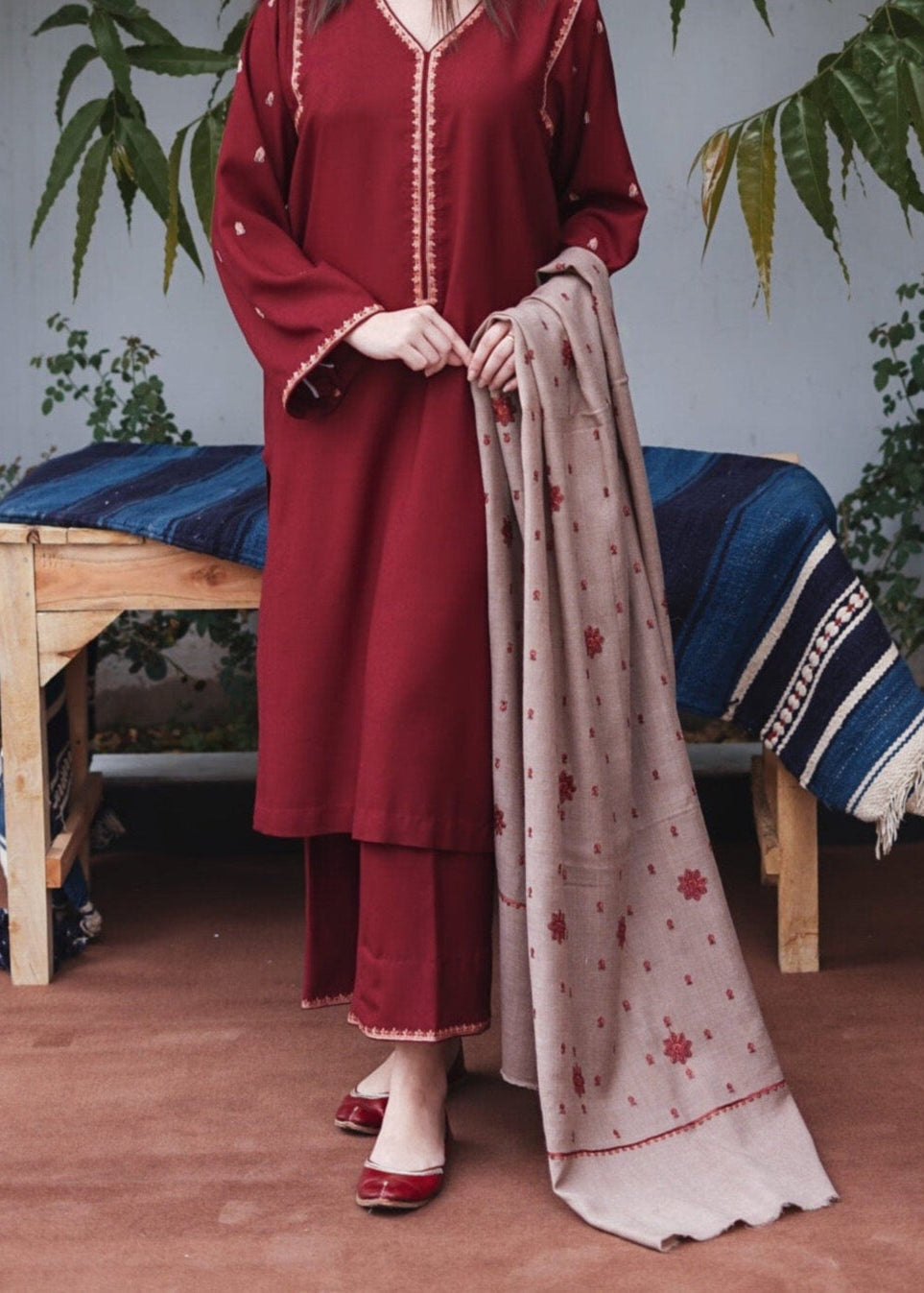 Grace W689-Embroidered 3pc Marina Dress With Embroidered Marina Dupatta