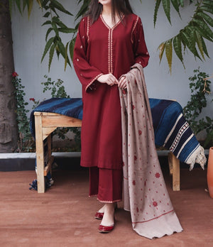 Grace W105 -Embroidered 3pc marina dress with embroidered marina dupatta