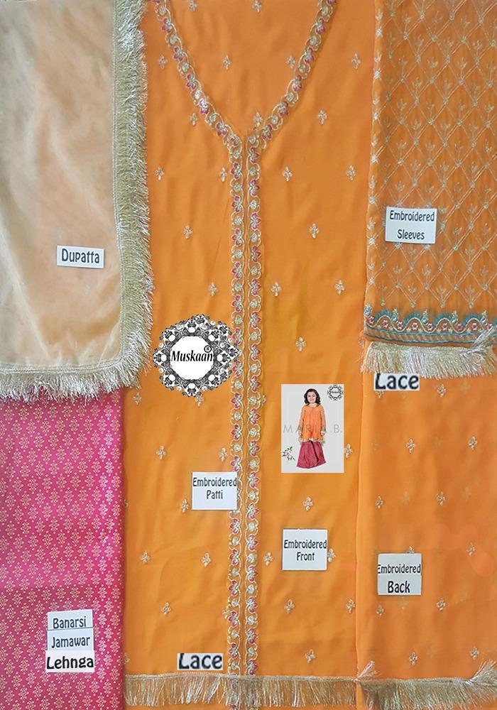 Maria 9- Kids Embroided 3pc chiffon dress with net dupatta. - gracestore.pk
