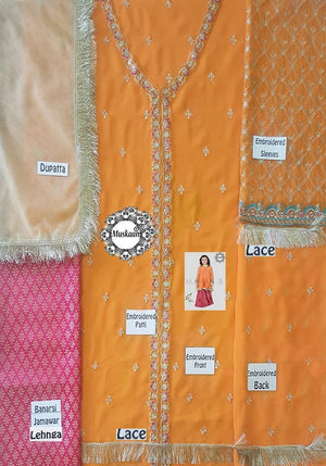 Maria 9- Kids Embroided 3pc chiffon dress with net dupatta. - gracestore.pk