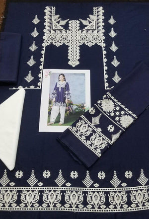 Mausammery Blue L-Embroided 2pc linen dress shirt & trouser - gracestore.pk
