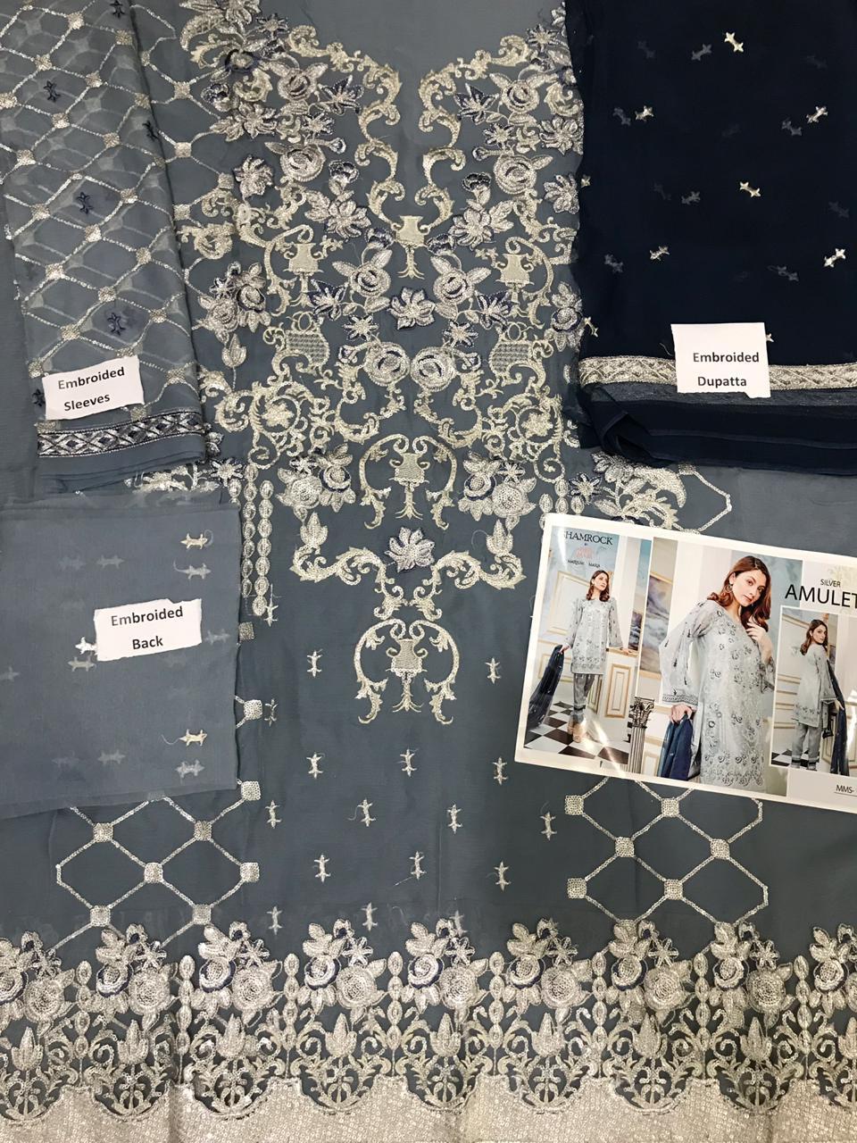Maryum n Maria 08-Heavy Embroided 3pc unstiched pure chiffon dress with embroided chiffon dupatta. - gracestore.pk