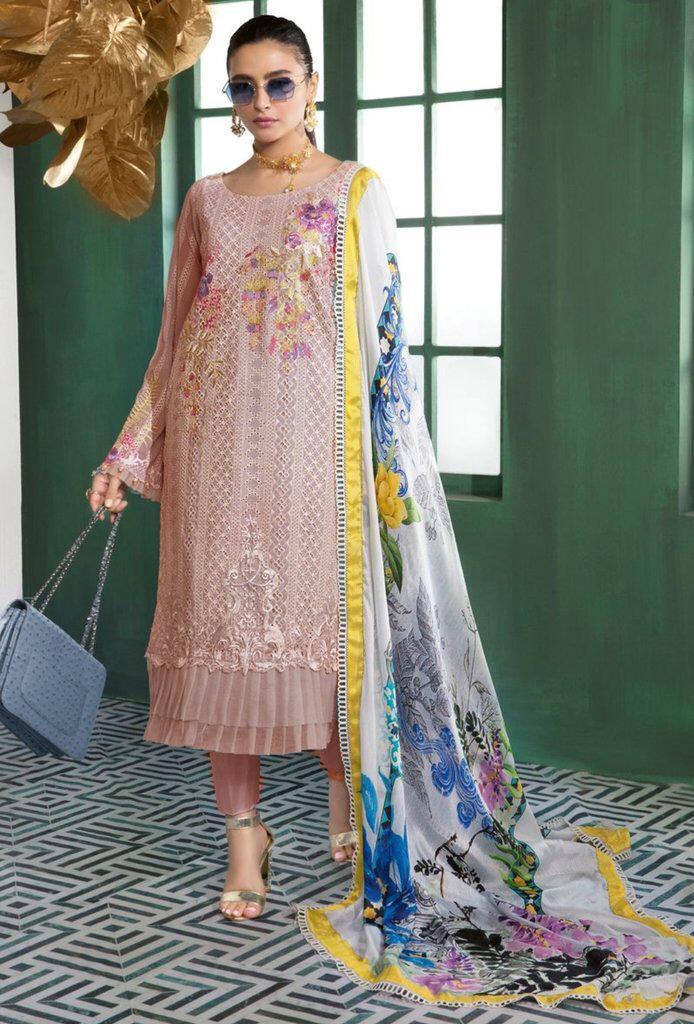 Grace GA1 -Shifli Heavy Embroidered 3pc lawn dress with printed silk dupatta.