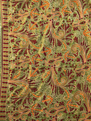 Sarinnah D18 Mehndi-Formal heavy Embroidered Karandi Shawl