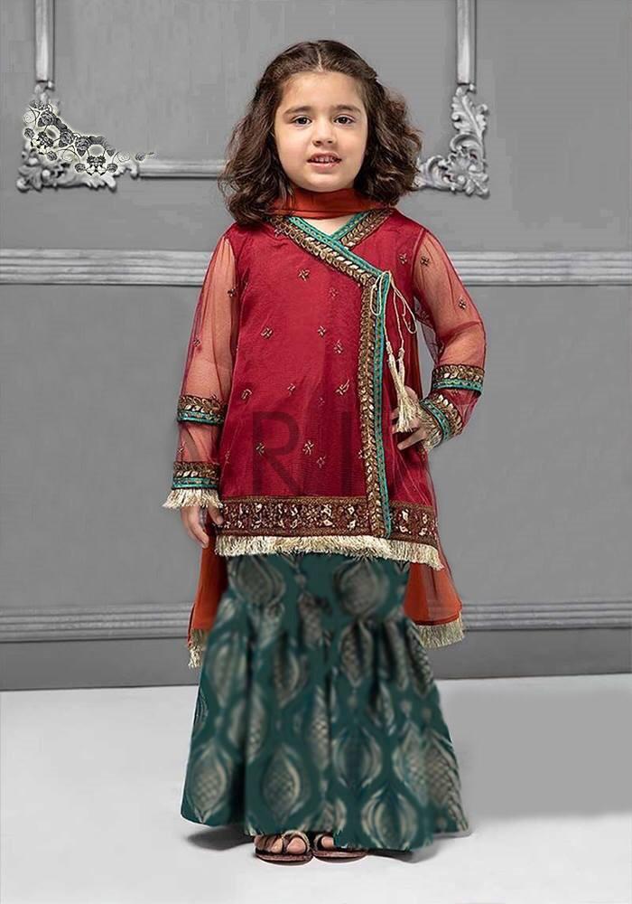 Maria 215-Kids Embroidered 3pc net dress with net dupatta.
