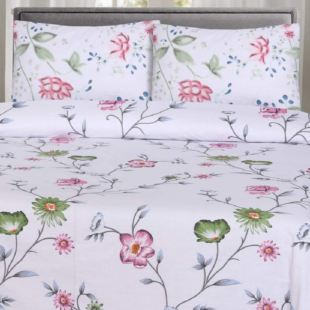 Grace D489-Cotton pc Single size Bedsheet with 1 pillow cover.