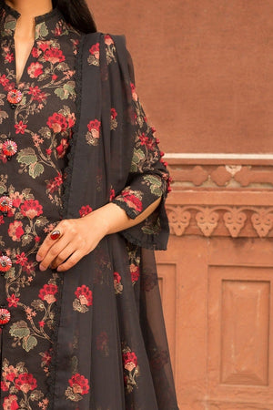 Grace A44-Embroided 3pc linen dress with embroidered chiffon dupatta.