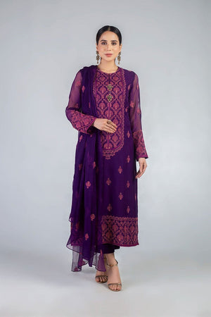 Grace S114- Embroidered 3pc lawn dress with embroidered chiffon dupatta.