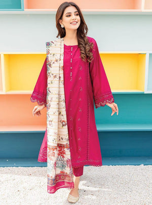 Grace S152 -Embroidered 3pc lawn dress with Digital chiffon dupatta.