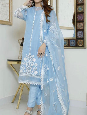 Grace S162-Embroidered 3pc organza dress with embroidered organza duppata.