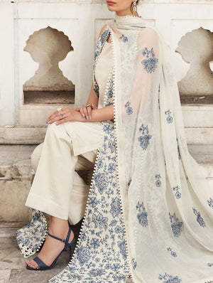 Grace W28-Embroided 3pc linen dress with embroidered chiffon dupatta.